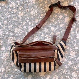 White, Navy and Brown Fanny Pack